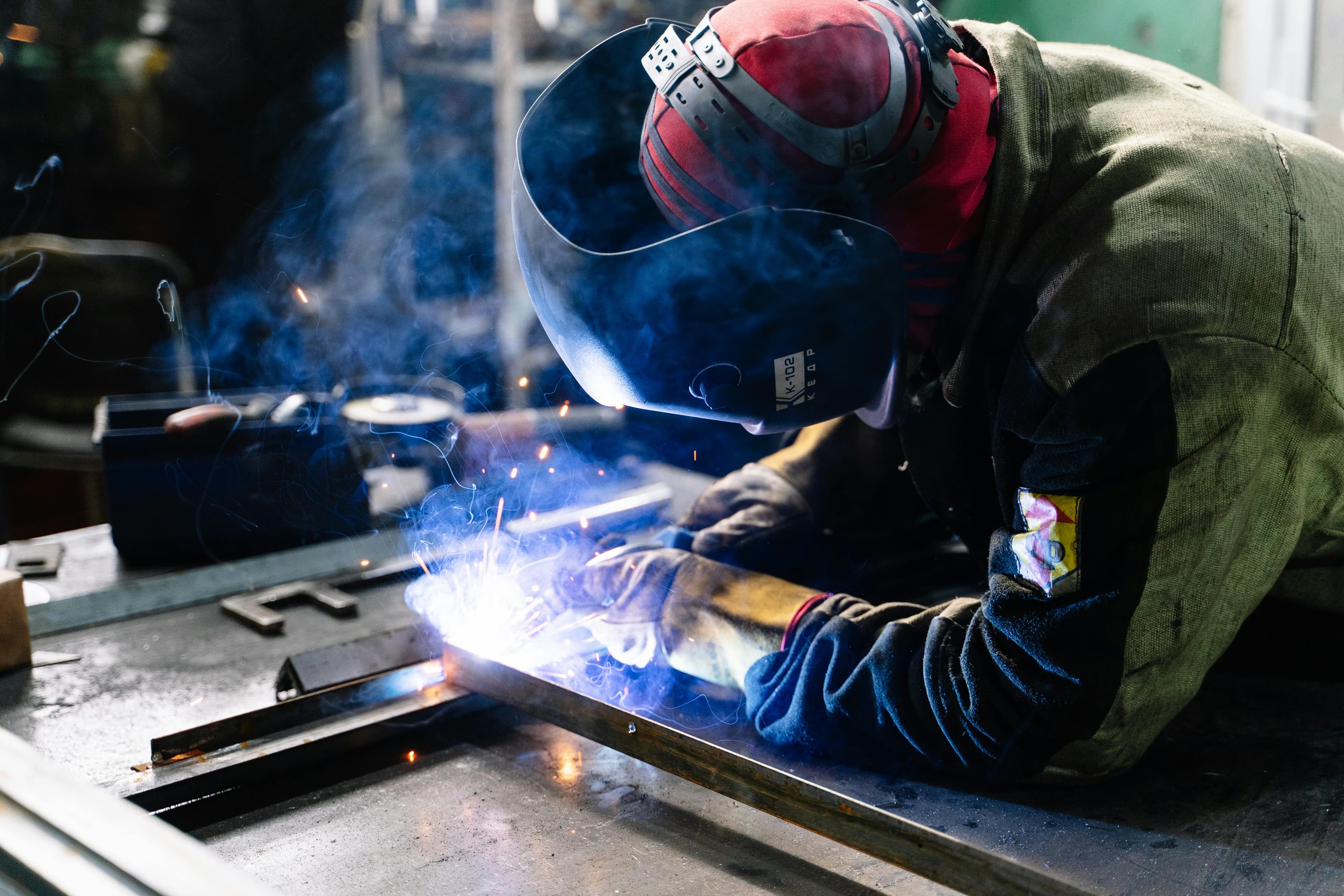 Welding sparks in a metal workshop